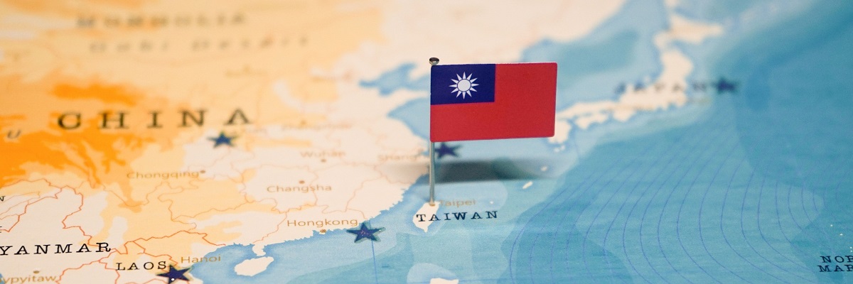 The Flag of taiwan in the world map.